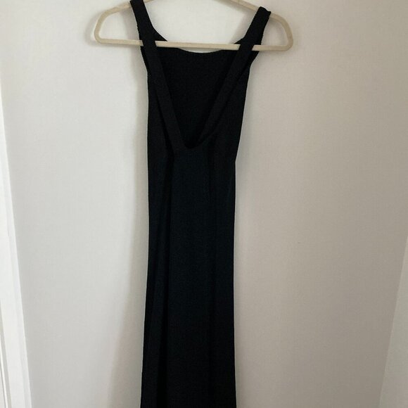 MASSIMO DUTTI ELEGANT MAXI CROSS BACK DRESS KNIT BLACK SHIMMERY WITH SIDE SLIT - Picture 3 of 5